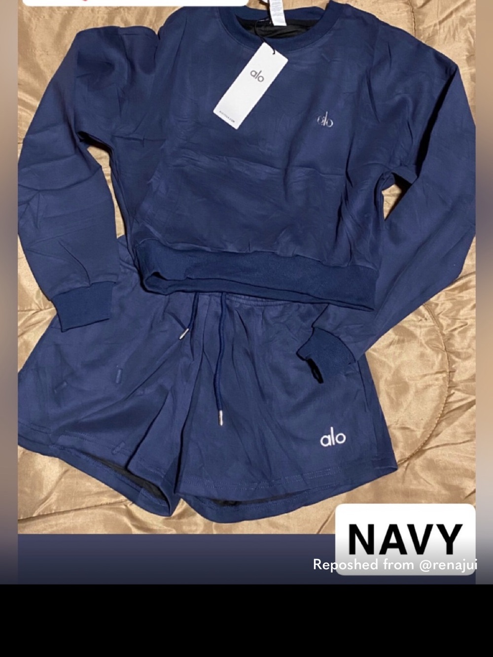 ALO Yoga Blue Cropped Sweatshirt & Shorts Set